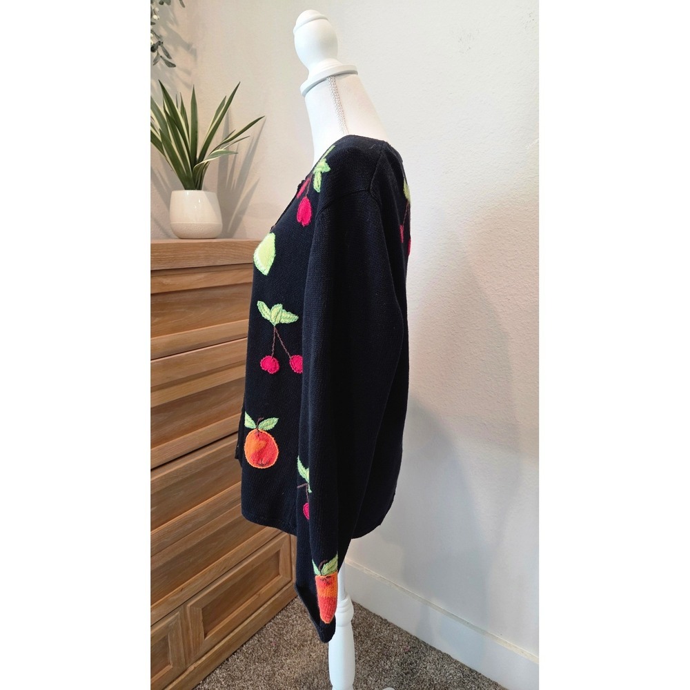 Coldwater Creek Fruit Embroidered Cardigan Relaxed Fit Black Cottagecore Large - Picture 7 of 13